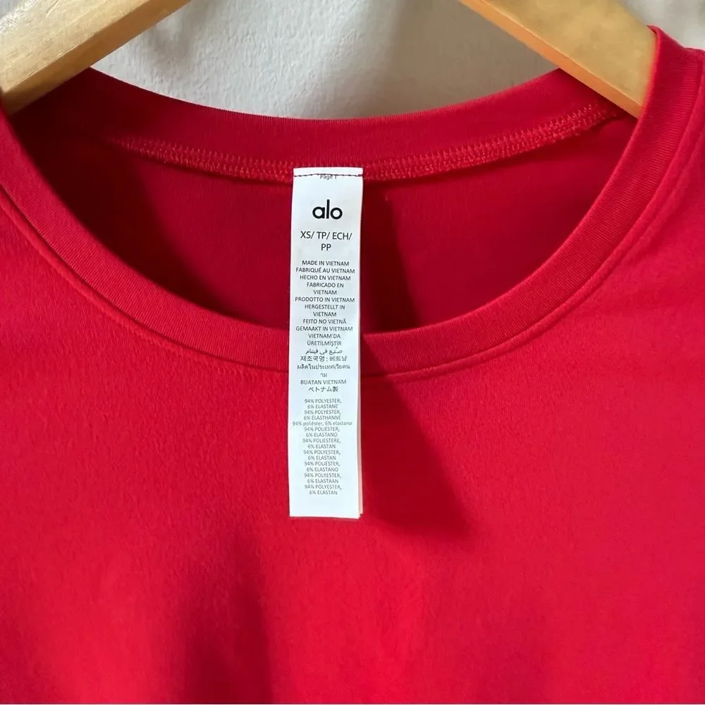 ALO Yoga Alosoft Crop Finesse Long SleeveTee in Bold Red XS NWOT